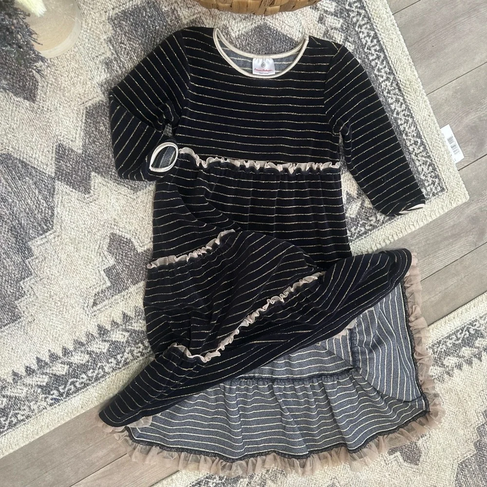 Hanna Andersson Girls Velour Velvet Formal Holiday Dress Ruffles (US 8) Like New